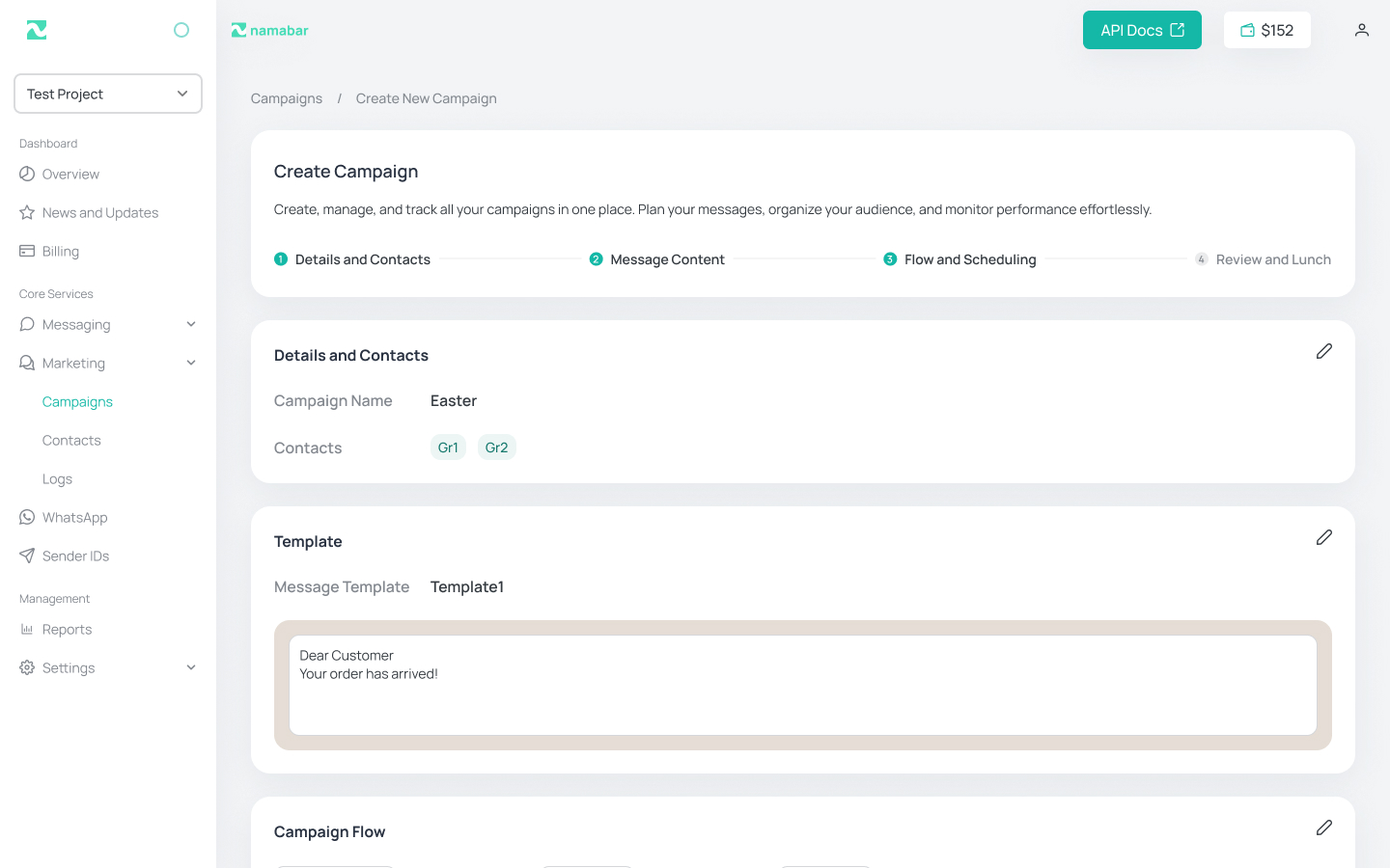 Namabar admin create campaign flow