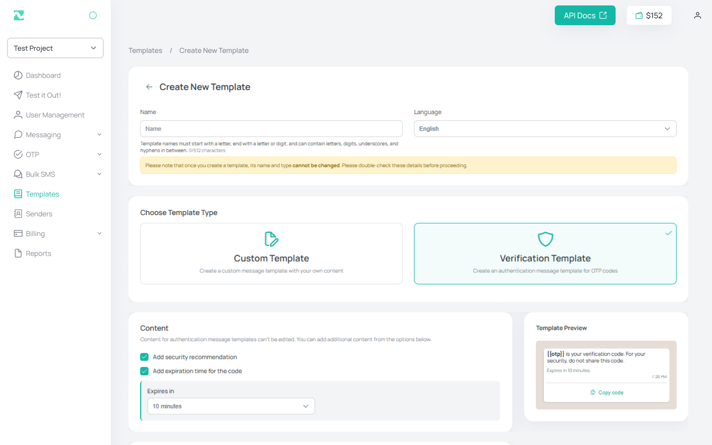 Namabar admin create text template