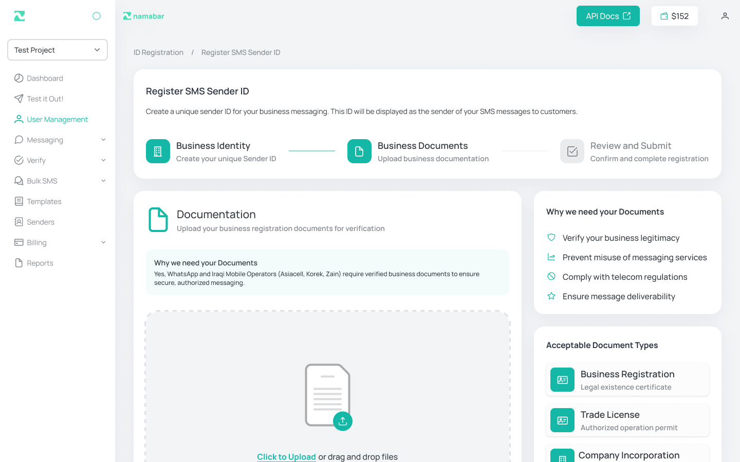 Namabar admin in-product documentation