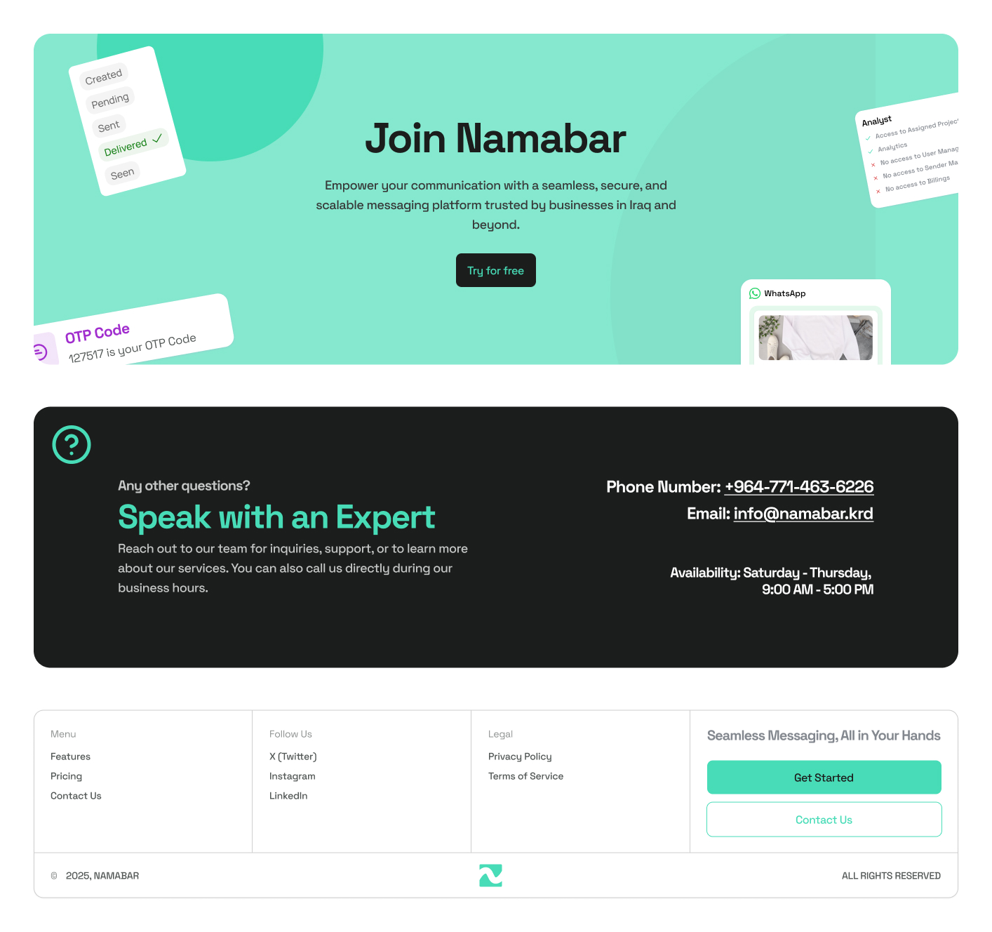 Namabar join section with footer