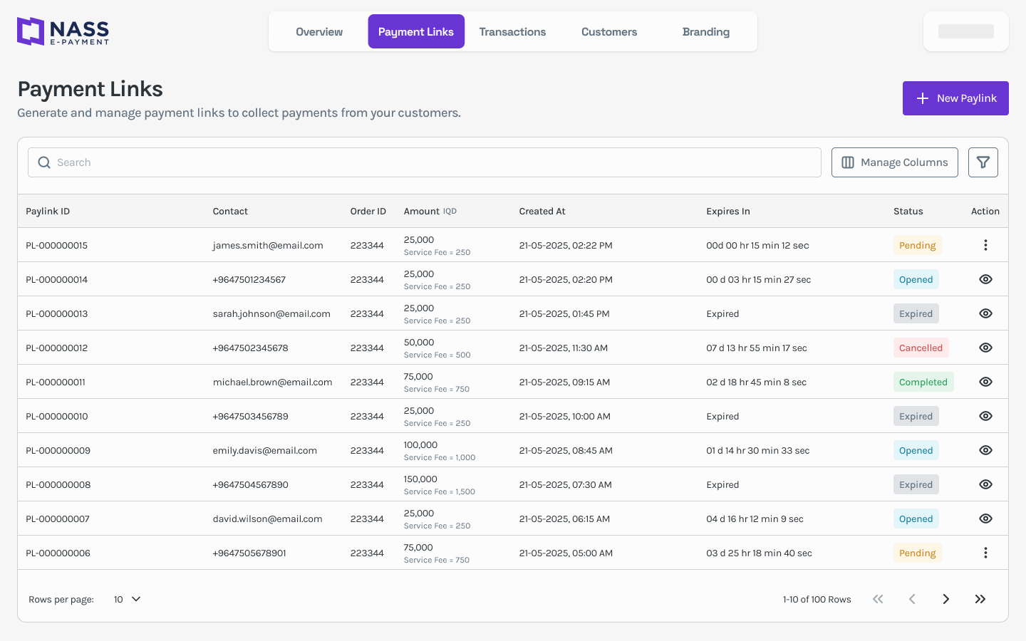 Pay-by-Link merchant payment links list